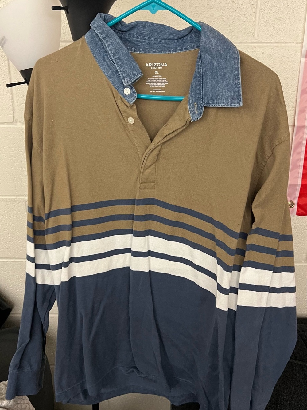Arizona Jean Company Men’s Long-Sleeve Striped Polo - Olive & Navy